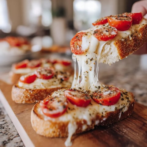 Obraz przedstawia dwa baguettscheiben z tomatami i mozzarella.