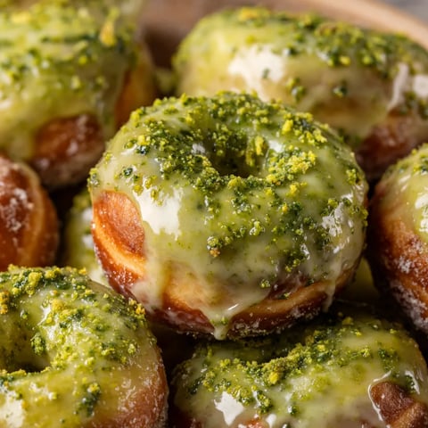 Obraz przedstawia grupę pączków pokrytych matcha-glazed.