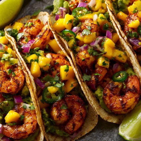 Tacos z krewetką mango są gotowe do zjedzenia. Są to tacos z krewetką mango, które są gotowe do zjedzenia.