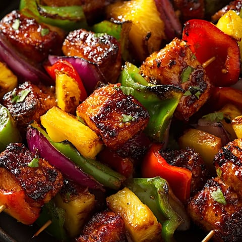 Obraz przedstawia delikatne kiełbasie grillowane wraz z pineapple.