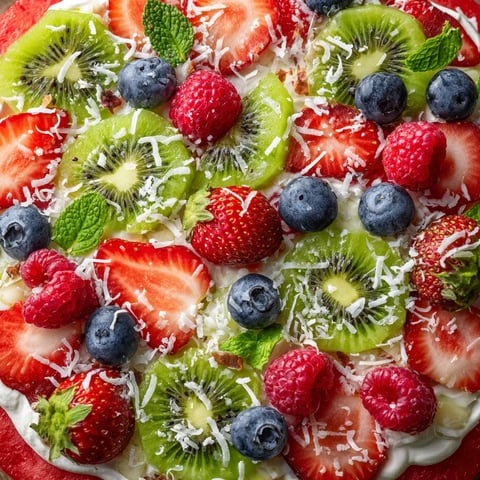 Obraz przedstawia pizzę z różnymi składnikami.