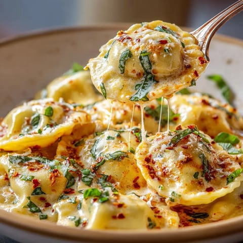 W misce z ravioli są puszki z sosem, którym dodano pieczarki.
