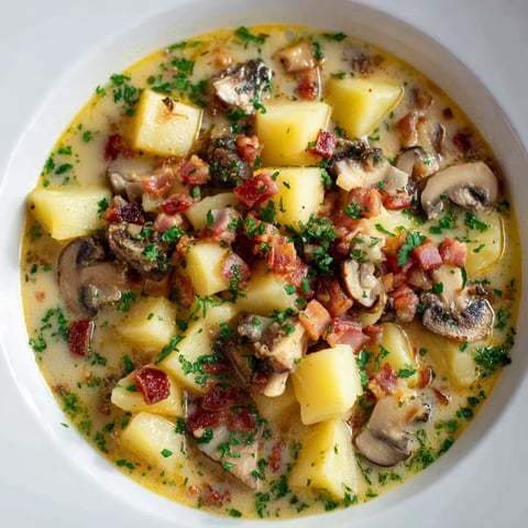 Zalewajka świętokrzyska z boczkiem i suszonymi grzybami.