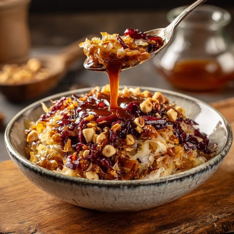 W misce złożonej z różnych składników, takich jak kapusta kiszona, zasmażana w winie czerwonym.