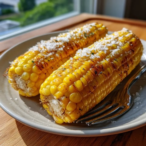 Na tle widoczne są gotowane kukurydzy, które są ułożone na talerzu. Wszystkie kukurydze są gotowane i posiadają sól. Obraz ten może być interpretowany jako gotowanie kukurydzy, a także jako prezentacja gotowanych kukurydzy na talerzu.