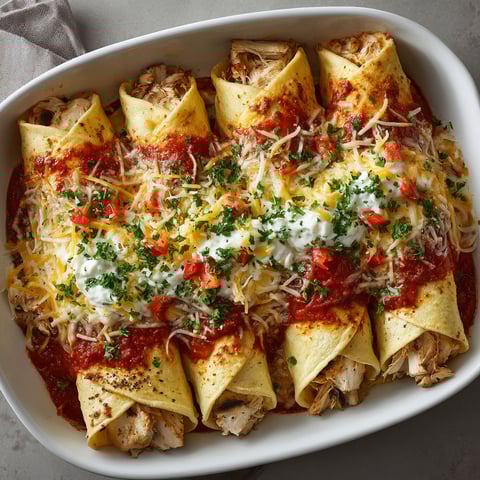 A dish of food with a white sauce and green toppings.