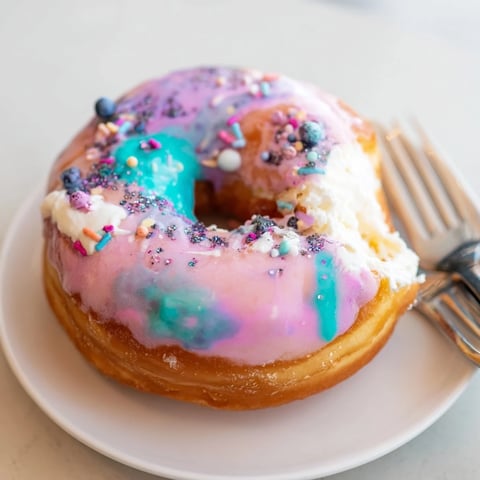 Pączki donuts filled with creamy custard and topped with vibrant glaze.