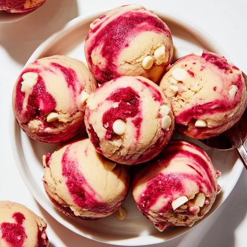 Pyszny Cherry Soda Sernik Cookie Dough z kremową polewą i kolorowym wirkiem.  