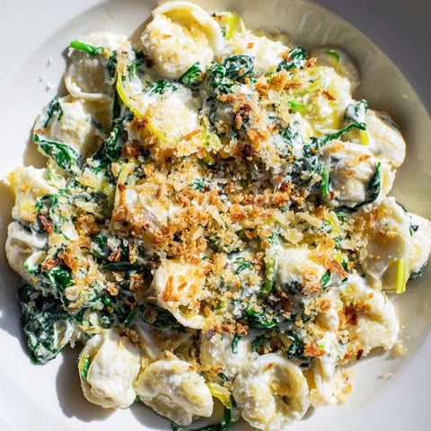 Pasta z nadzieniem szpinaku i sera, delikatne kawałki z chrupiącą, złotą panierką.  