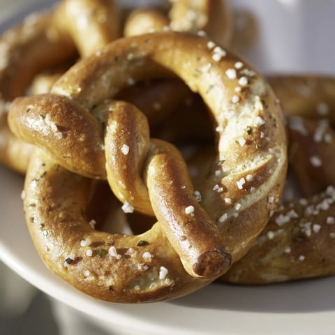 Złote, herbata spryjowane pierścienie precla, idealne na imprezy i przekąski.  