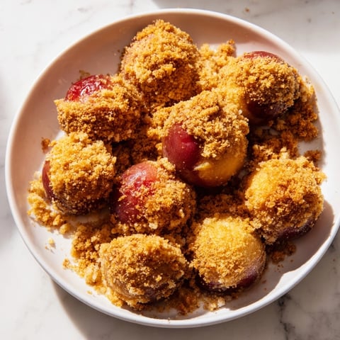 Delikatne plum dumplings z soczystymi śliwkami i posypką cynamonową.