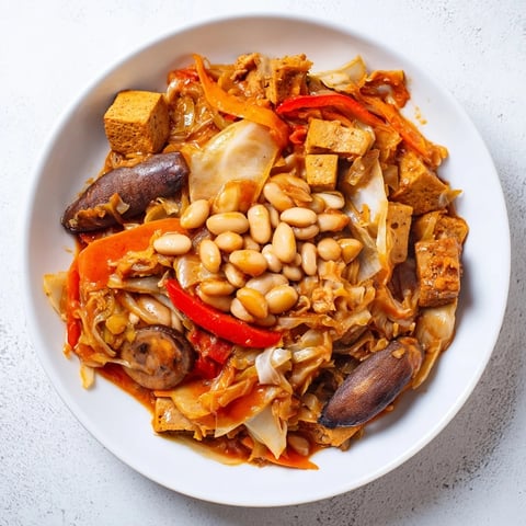 Vegan Bigos with a rich, smoky chipotle flavor, steaming hot and ready to eat.