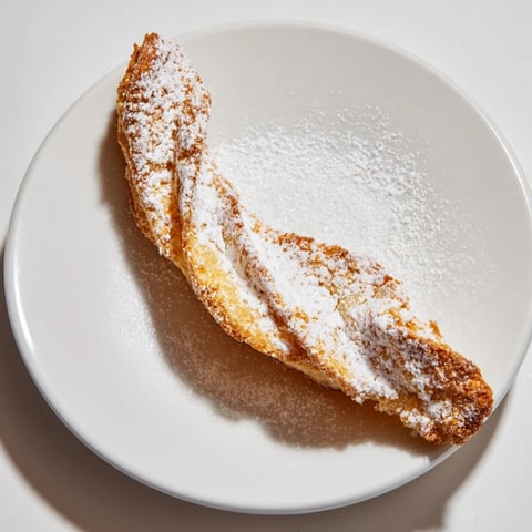 Piekne, złote 5-minutowe ciasteczka anielskie, posypane cukrem pudrem, gotowe w kilka chwil.