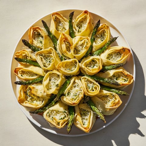 Golden-brown Star Shaped Asparagus Bundle Wraps, a delightful appetizer ready for serving warm.