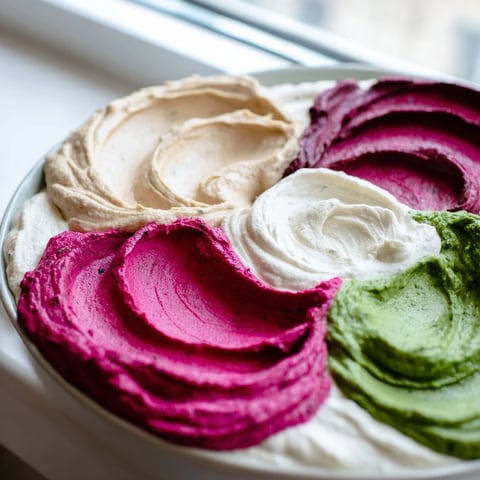 Creamy marble swirl dips are swirled, offering a stunning appetizer with colorful crackers and a stone-like effect.