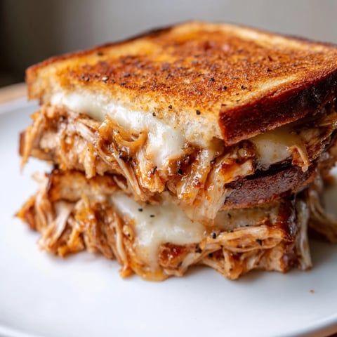 Golden-brown chili crisp honey chicken grilled cheese, oozing with melted cheese, ready to eat.
