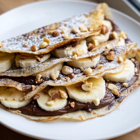 Warm, golden-brown Banana Nutella Wrap, folded and crispy, served with a dusting of powdered sugar.
