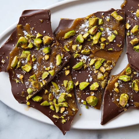 Rich, dark chocolate forms the base of this decadent pistachio salted caramel bark.