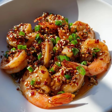 Korean Garlic Butter Shrimp sizzling in a skillet, coated in a glossy, flavorful sauce.