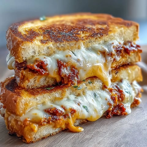 Złocisty, roztopiony kanapka z suszonymi pomidorami i bazylią, idealna na szybki lunch.