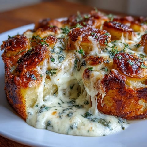 Złociste, rozbite ziemniaki w kremowym sosem i rozpływającym się serem Gruyère, idealne na obiad.