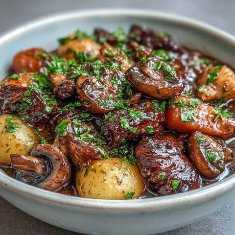 Pyszne, pełne warzyw i grzybowe mięso w zupie irlandzkiej bez Guinnessa, podane z chrupiącym chlebem.