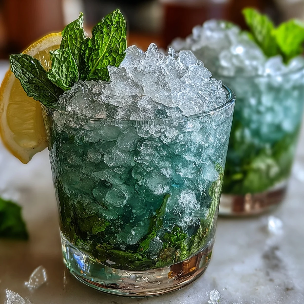 Mini Mint Julep Mocktail with crushed ice, fresh mint, and ginger ale in a festive mini glass.  