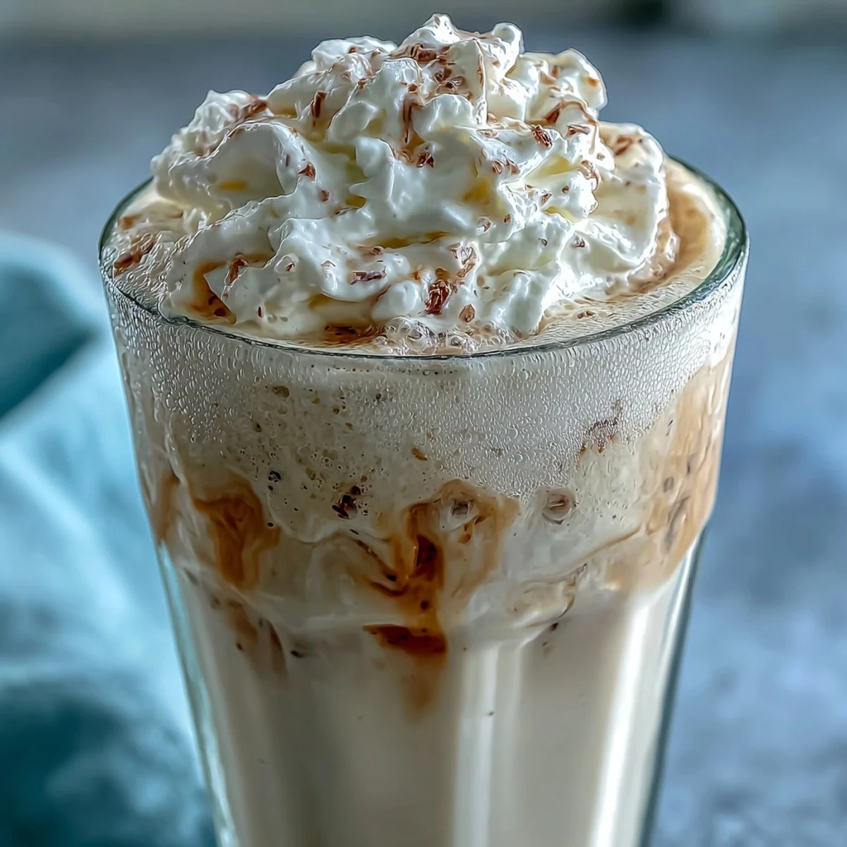 Pyszny, kremowy shake z wanilią i białkiem, idealny na świeżą przekąskę po treningu.  