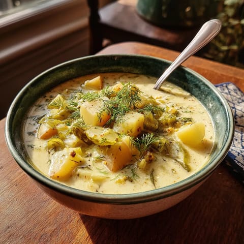 W misce z dill pickle soup z nowymi paprykami.