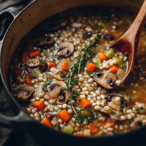 W misce z mushroom soup z pearl barley.