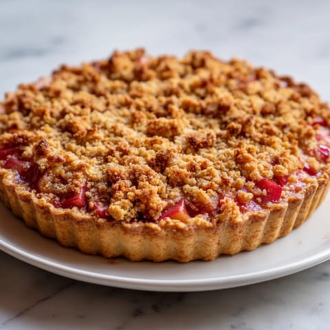 Tart z Rhubarb i Crumble na podstawie.