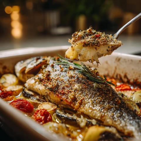 Obraz przedstawia rybę po grecku.