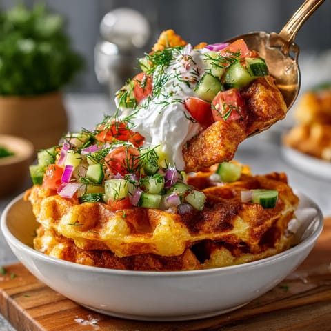 Waffle z różnymi składnikami, takimi jak pomidor, cukier, sól i cebula, wypełnione sosem pomidorowym.