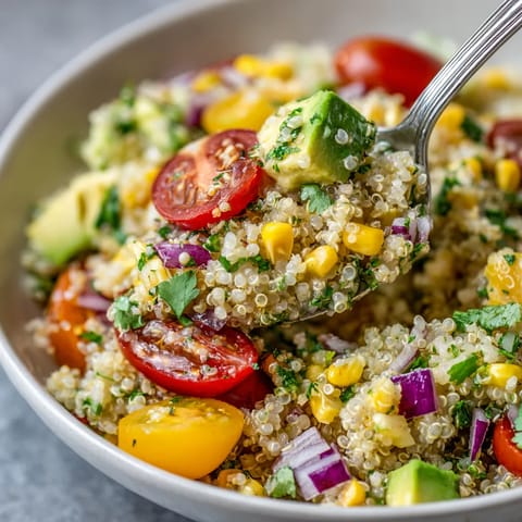 W misce ziemniaczanej zawiera się wiele różnych składników, takich jak pomidory, avocado, a także quinoa.