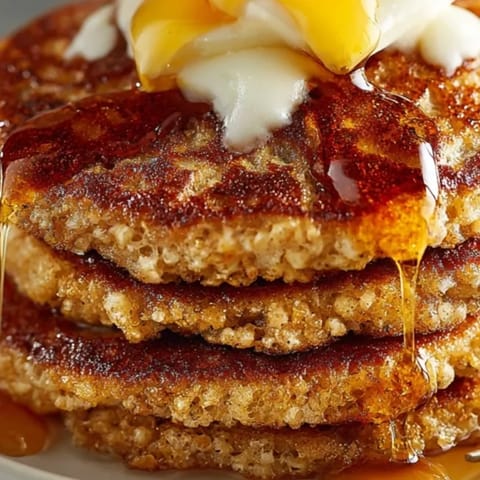 Fluffy and nutty Crispy Buckwheat Pancakes recipe sizzling on a hot griddle.