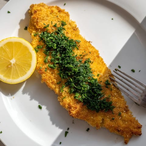 Delikatne filety Crispy Fried Fish z dillem, smażone do perfekcji, aromat świeżych ziół unosi się w powietrzu.