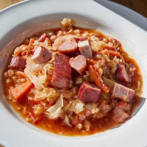 Oto 3 alternatywne teksty ALT dla zdjęcia przepisu "Sriracha Bigos Fusion":