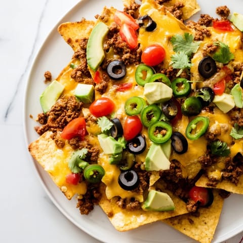 Spicy ground beef and fresh jalapeños make these oven-baked nachos a flavorful Tex-Mex party dish.