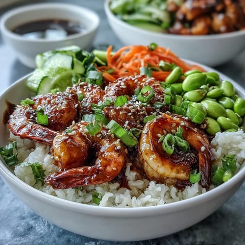 Zdjęcie przedstawia naczynie z grillowanymi krewetkami i warzywami, doskonałe na zdrowy posiłek.