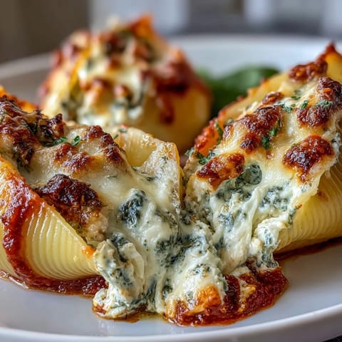 Pesto Chicken Stuffed Shells Lite served hot in a white dish with a crisp side salad