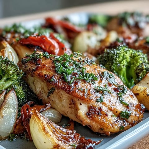 Zdrowy 5-składnikowy pieczony na blaszce kurczak z warzywami - kolorowe, smaczne i pełnowartościowe danie na szybki obiad.