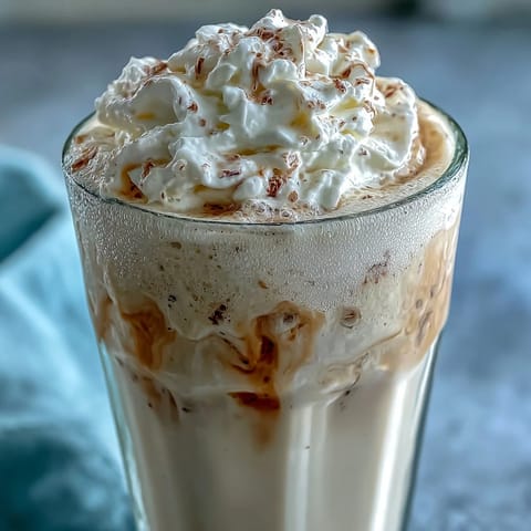 Pyszny, kremowy shake z wanilią i białkiem, idealny na świeżą przekąskę po treningu.  