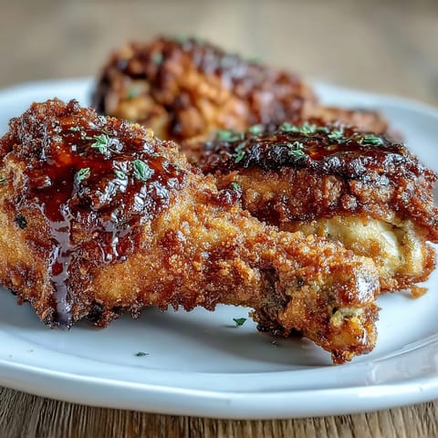 Dania z kawałkami kurczaka pieczonego z złocistą skórką, polane gorącym miodem i szczyptą kajenu.