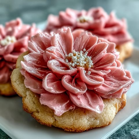 Delicate sugar cookies with royal icing flowers, perfect for baby showers and springtime celebrations.