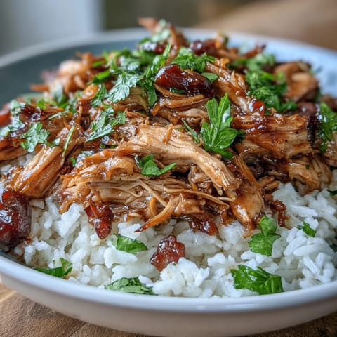 1. Crockpot Mississippi Chicken Rice Bowls with tender shredded chicken, zesty pepperoncini, and creamy ranch sauce over fluffy white rice.  