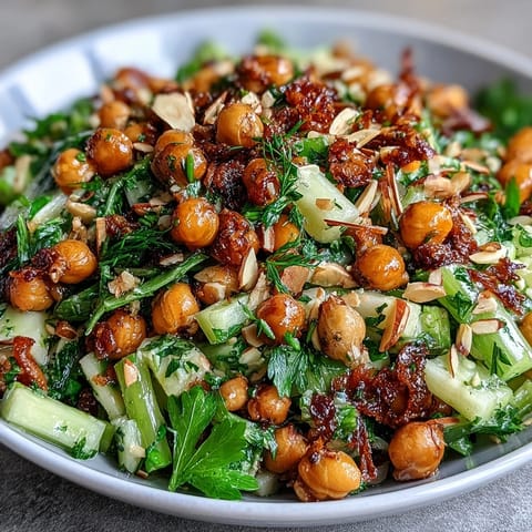 1. Crunchy celery and chickpea salad with Dijon vinaigrette, packed with fresh vegetables and protein-rich chickpeas.