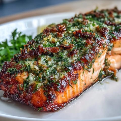 Pyszny łosoś z ziołami i szparagami w pięknie złocistym kolorze, idealny na eleganckie kolację.  