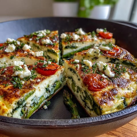 1. Healthy Easy Spring Veggie Frittata with asparagus, spinach, and feta, baked golden and fragrant.