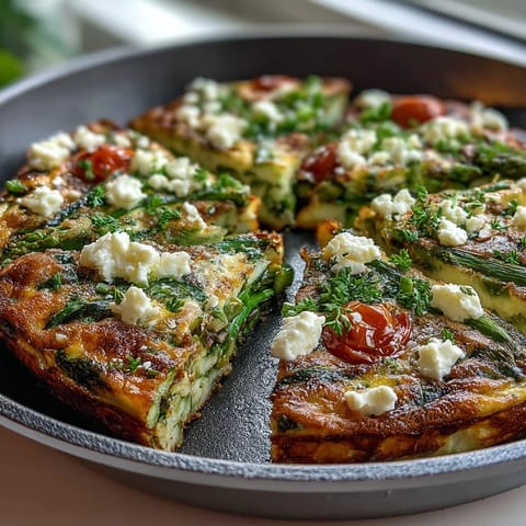 2. Bright and colorful spring vegetable frittata loaded with zucchini, tomatoes, and fresh herbs.