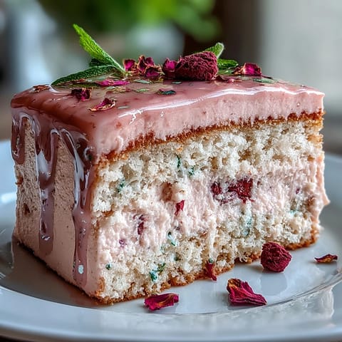 Pyszny różowy biszkopt z winem rosé, posmarowany kremowym kremem serowym i ozdobiony eleganckim złotym dripem na tort urodzinowy.  
